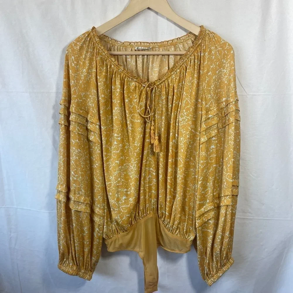 Intimately Free People All Tucks Yellow Floral Printed‎ Thong Back Bodysu…